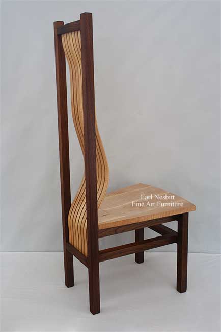 luxury dining chair back view showing curved curly maple bent laminate slats